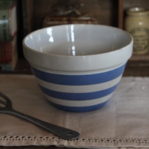Bol rayé bleu et blanc vert, cornishware bleu et blanc, bol à mélanger, bol à pudding vintage, bol à mélanger en cornishware, cornishware