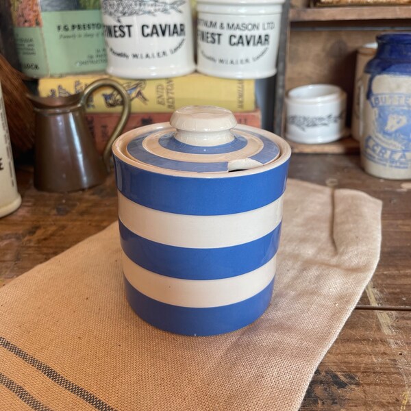 Cornishware Pretty Vintage Preserve Pot - Honey Pot - Jam Pot - Blue and white pot -  Vintage Honey Pot - Cornishware Pot - Cornishware