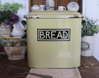Very Rare Pastel Yellow Vintage Enamel Bread Box: English Bread Bin