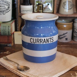 Vintage TG Green Cornishware Canister: Blue & White Kitchen Storage Jar