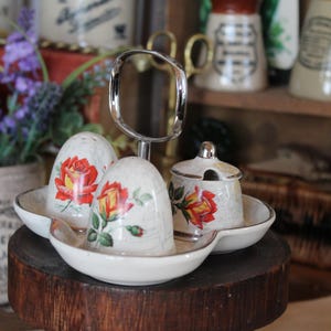 Vintage Midwinter Rose-kryddaset: 1950-talets Stylecraft-keramik