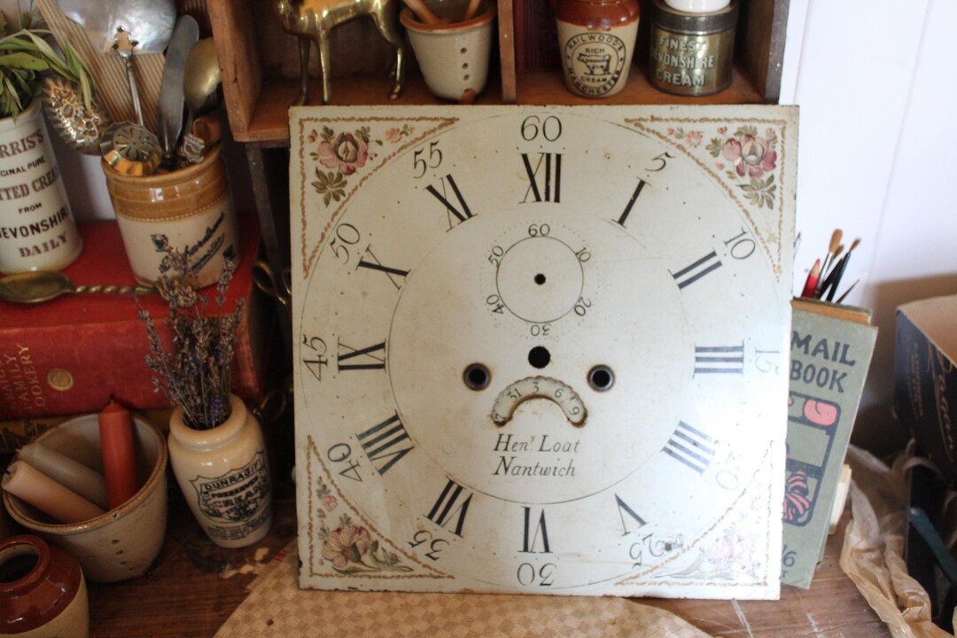 Antique Grandfather Clock Face: Salvaged English Clock With Hand ...