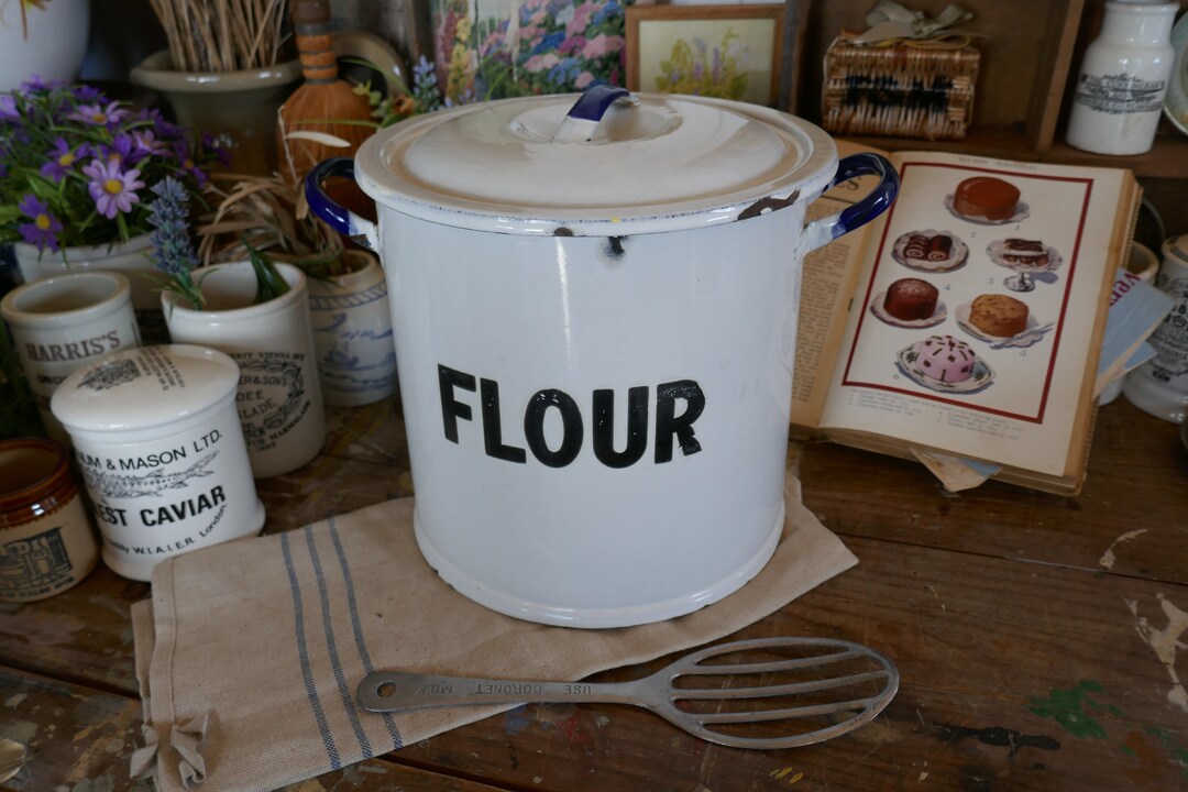 Vintage Enamel Flour Bin Vintage Flour Bin Flour Store Flour Bin White