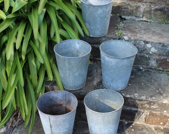Rustic Zinc Flower Bucket, Vintage Metal Garden Planter