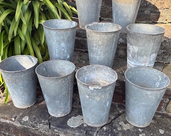 Rustic Zinc Flower Bucket, Vintage Metal Garden Planter