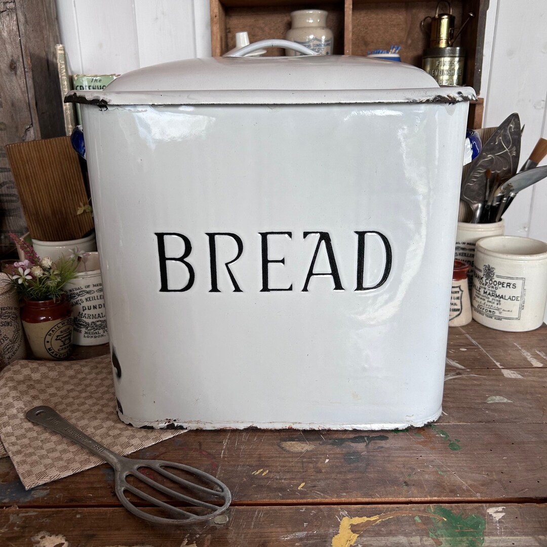 Antique Bread Box, Vintage White Enamel Bread Box, White Bread Bin