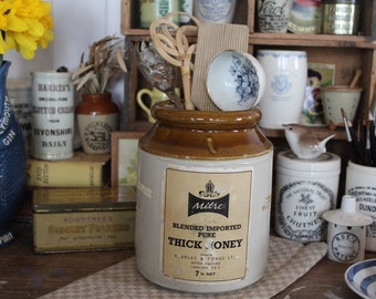 Vintage Stoneware Honey Pot, Farmhouse Kitchen Utensil Jar