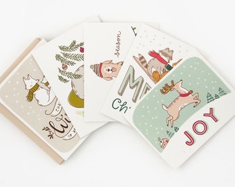 Assorted Set of 10 Christmas Cards Animal Christmas Card Set