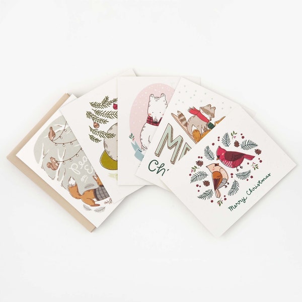 Build Your Own Christmas Card Set, Customizable Holiday Cards (Pick 5 Designs)