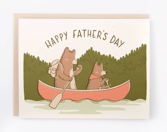 Father's Day Bear Card, Papa Bear Card for Dad, Canoeing Bears Card