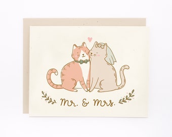 Cats Wedding Card, Mr and Mrs Wedding Cats Card