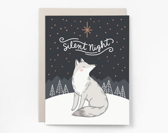 Silent Night Wolf Christmas Card, Fox Holiday Card