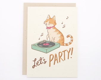 Birthday Cat with Record Player Card