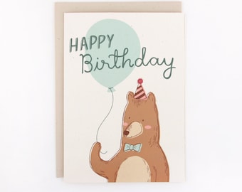 Happy Birthday Bear with Balloon Card