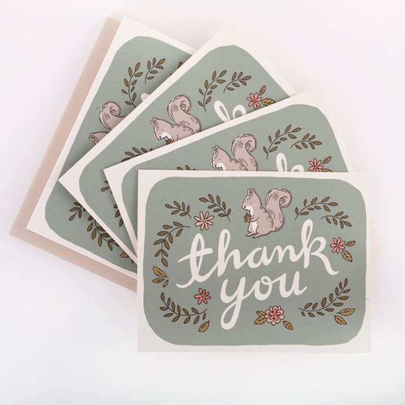 Squirrel Thank You Note Card Set - Etsy