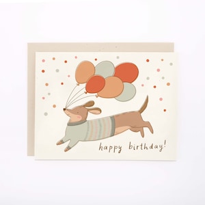 Birthday Dachschund with Balloons Card, Wiener Dog Card