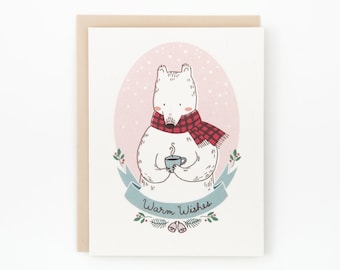 Polar Bear Christmas Card, Cute Polar Bear Card, Warm Wishes Card, Holiday Card