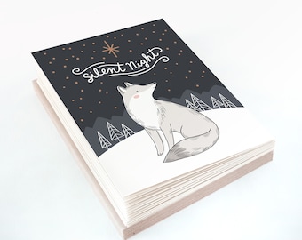 Silent Night Wolf Christmas Card Set, Fox Holiday Cards