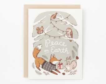 Peace On Earth Christmas Woodland Animals Card
