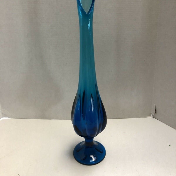 Epic VIKING Glass Vase 22.5” Tall Blue Swung Stretch Pedestal Base Vintage 1960s