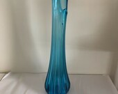 Vtg l.e. smith art slag glass blue stretch swung vase 24.5 tall