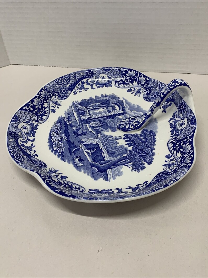 Spode Italian Blue Leaf Handled Dish England Italy C.1816 Etsy