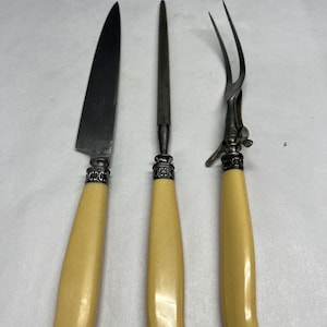 Vtg landers frary & clark carving serving set knife sharpener sterling bolster