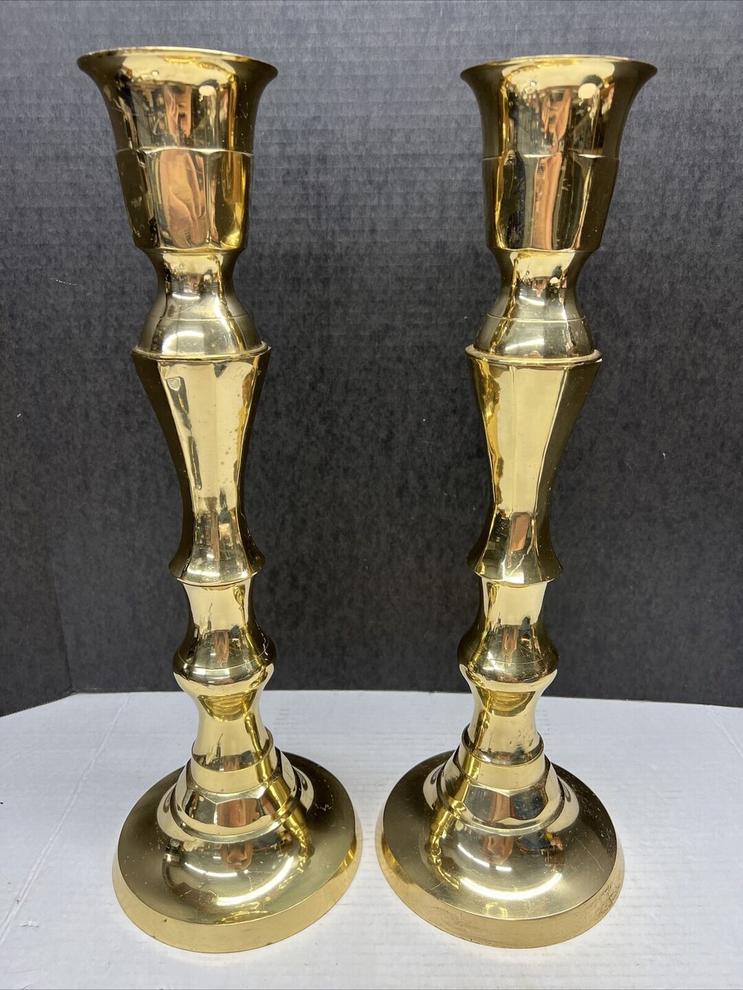 Pair Brass Candle Holders Candlesticks Alter 17.75 Tall Etsy