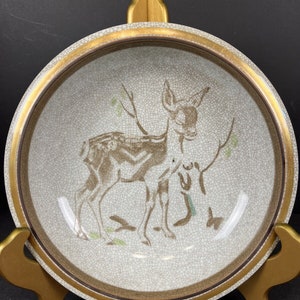 Vtg royal copenhagen pottery bowl crackle antelope dik dik deer denmark danish