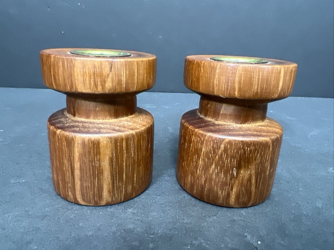 Pair Mid Century Modern Danish Teak Wood Candle Holders Mcm Denmark ...