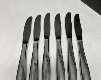 Oneida community stainless twin star 6 dinner knives glossy atomic vtg