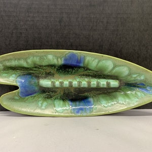 Vintage maurice of california et-07 ashtray  13.5” x 5” green blue mcm oblong drip glaze