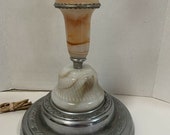 Vintage are deco table lamp chrome base brown akro agate slag glass 27
