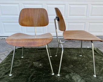 Vintage Pair Eames Dining Chairs DCM Molded Plywood Herman Miller w/Labels 1964-70