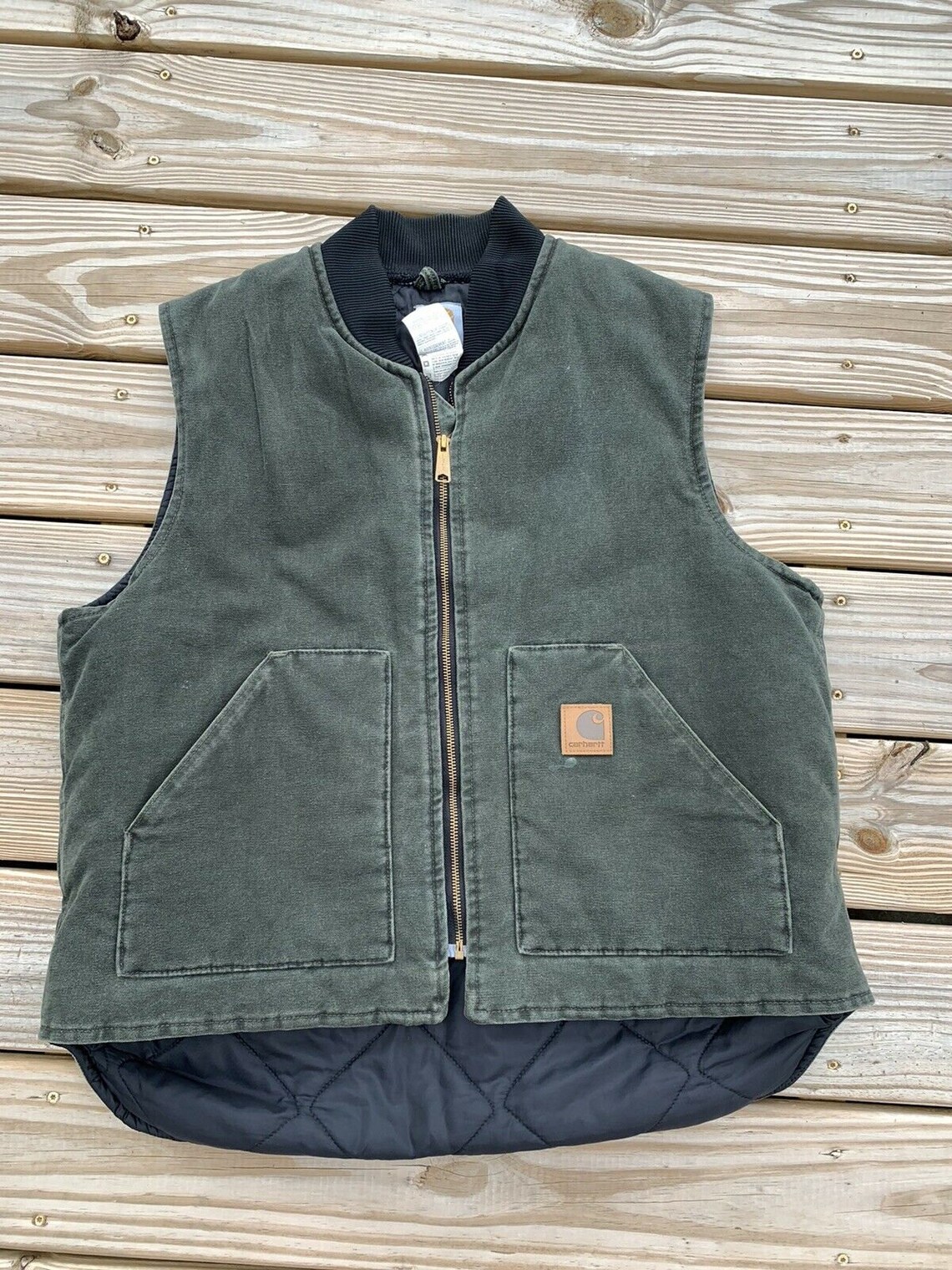 Vtg carhartt work vest moss green insulated quilt lined duck Etsy