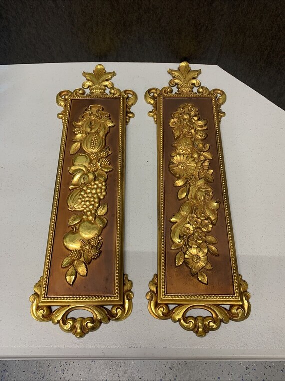 Syroco Wood Wall Hanging Gold Fruit Nuts Berries Hollywood - Syroco Wood Wall Decor Syroco Wood Wall Hanging Gold Fruit Nuts Berries Hollywood - Syroco Wood Wall Decor
