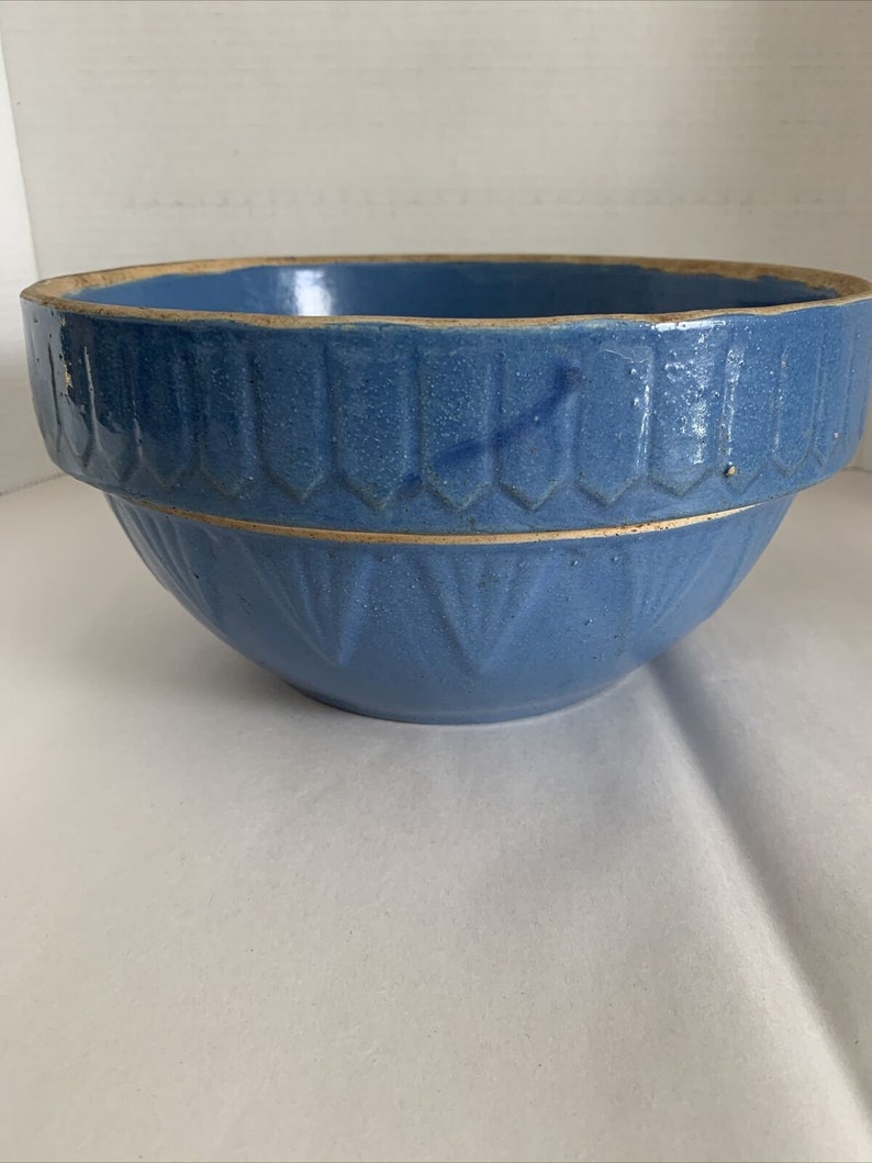 Awesome vintage large blue stoneware crock bowlgreat mixing Etsy