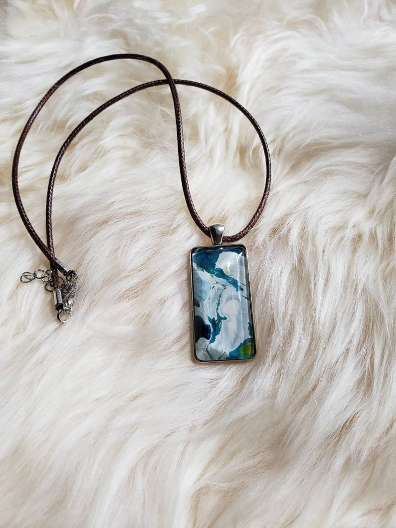 Fluid Art Jewelry Rectangular Pendant Wearable Art Acrylic Pour Jewelry
