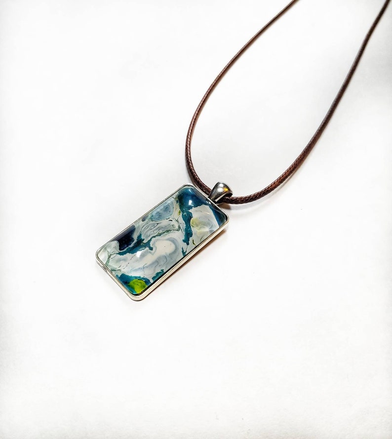 Fluid Art Jewelry Rectangular Pendant Wearable Art Acrylic Pour Jewelry