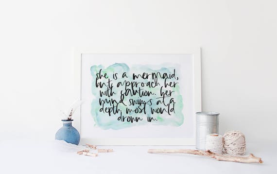 she is a mermaid printable mermaid quote art print beach etsy