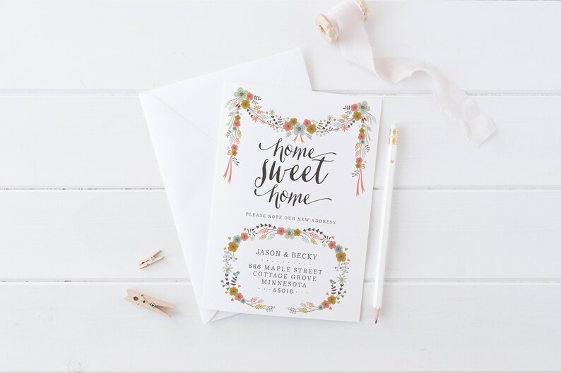 Soft Floral Home Sweet Home Moving Announcement Housewarming Etsy