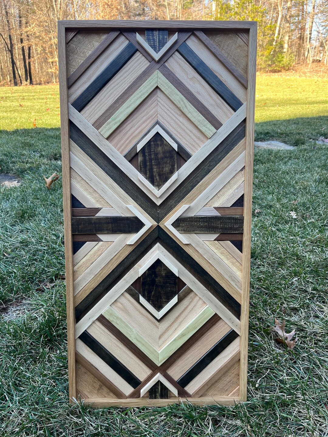 Handmade Geometric Wood Mosaic Wall Art, Reclaimed Wood - Etsy
