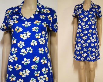 Floral Backless Dress, Vintage 70s Boho Summer Sun Blue Cotton Midi ...