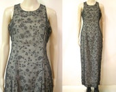 90s Long Length Floral Dress Layered Sheer Black Mesh Vintage Sleeveless Grunge Nineties Vtg 1990s Size XS-S Small