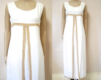 60s Embroidered Bridal Wedding Dress, Vintage White Gold Lace Embroidered Layered VTG 1960s Size S