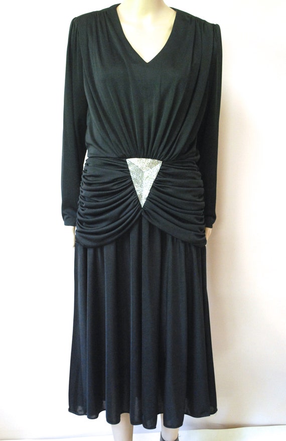 70s Black Young Edwardian Grecian Dress, Vintage … - image 3