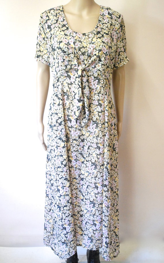 90s Sheer Floral Dress with Tie On Front, Vintage… - image 4