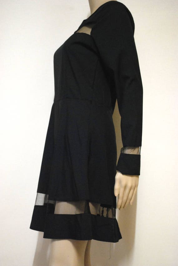 90s Black Peekaboo Sheer Lace Panel Dress, Vintag… - image 9