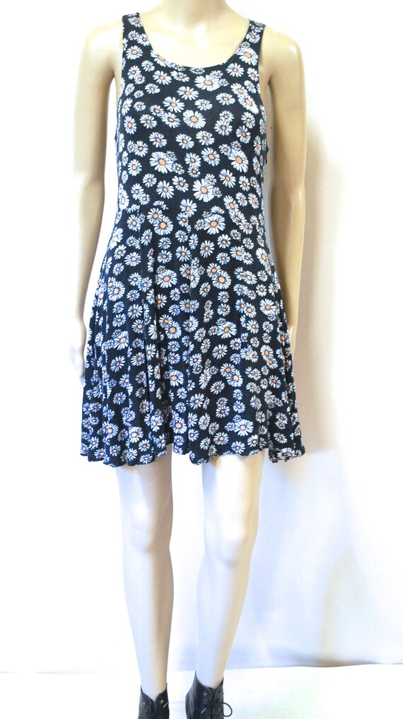 90s Black Daisy Flower Print Sundress, Vintage So… - image 3