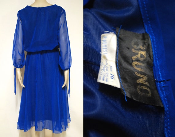 70s Blue Sheer layered Lace Dress, Vintage Mid Le… - image 9